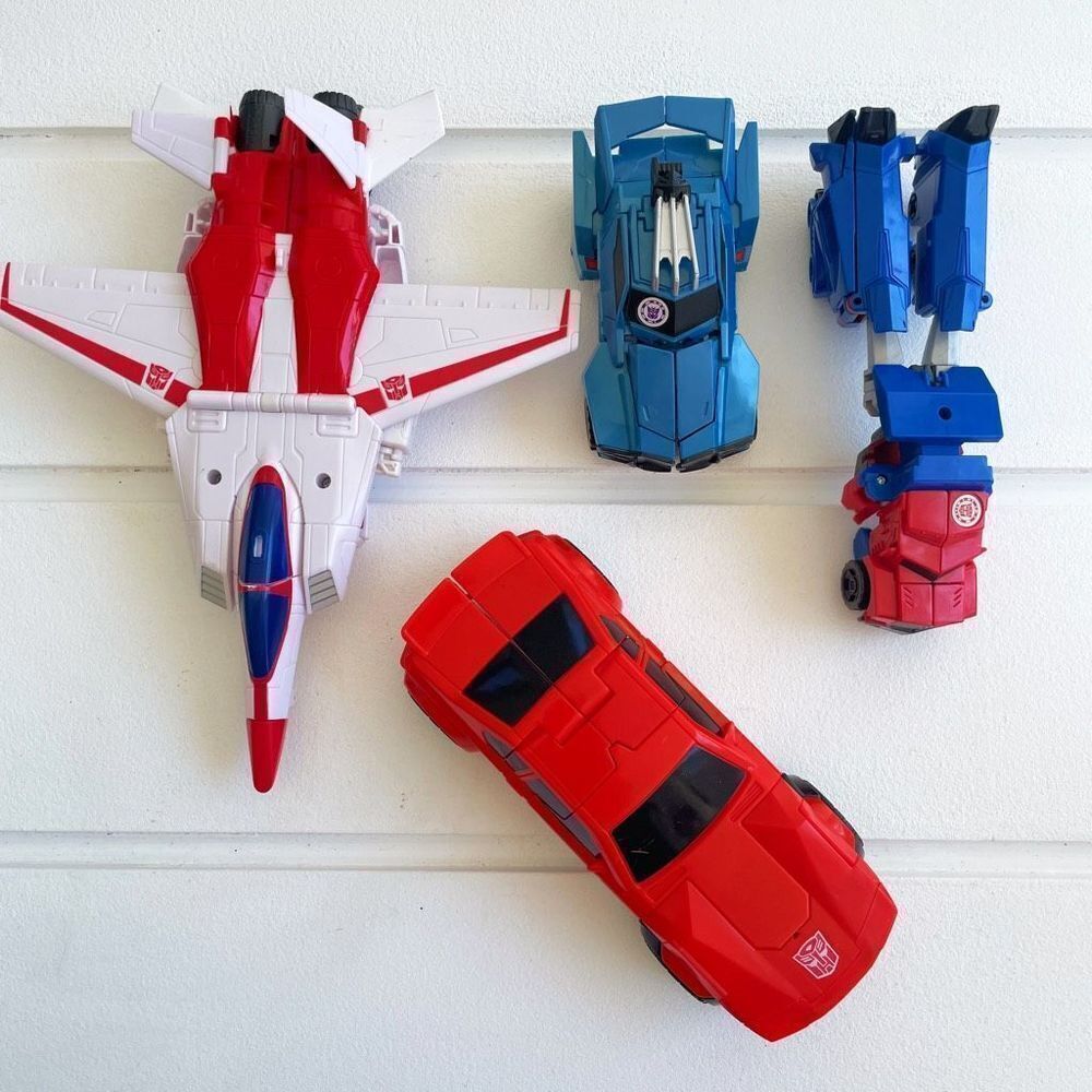 Lot Of Transformers Cyber Battalion Sideswipe, Jetfire, Optimus Prime, & Steelja
